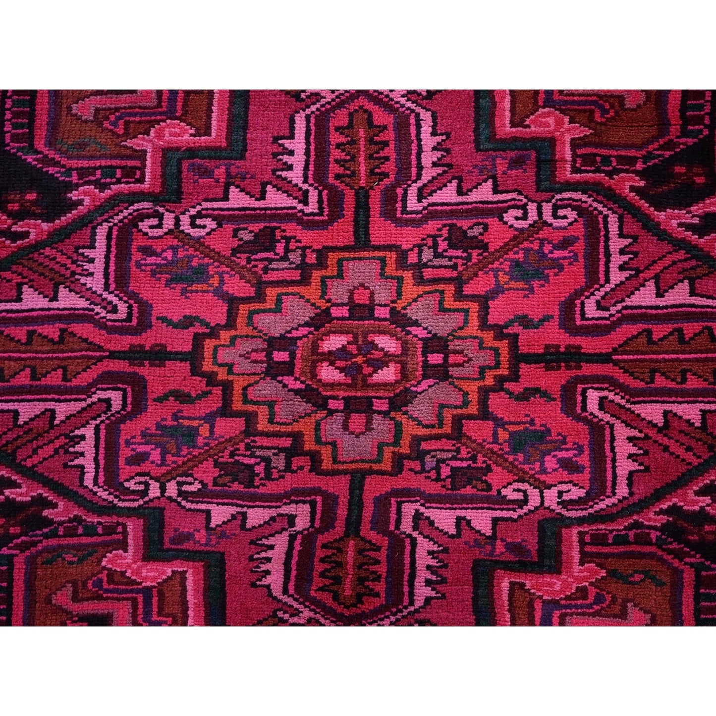 7'X9'5" Red Overdyed Semi Antique Zoroastrian Heris Hand Knotted Wool Rug