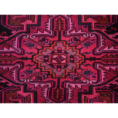 7'X9'5" Red Overdyed Semi Antique Zoroastrian Heris Hand Knotted Wool Rug