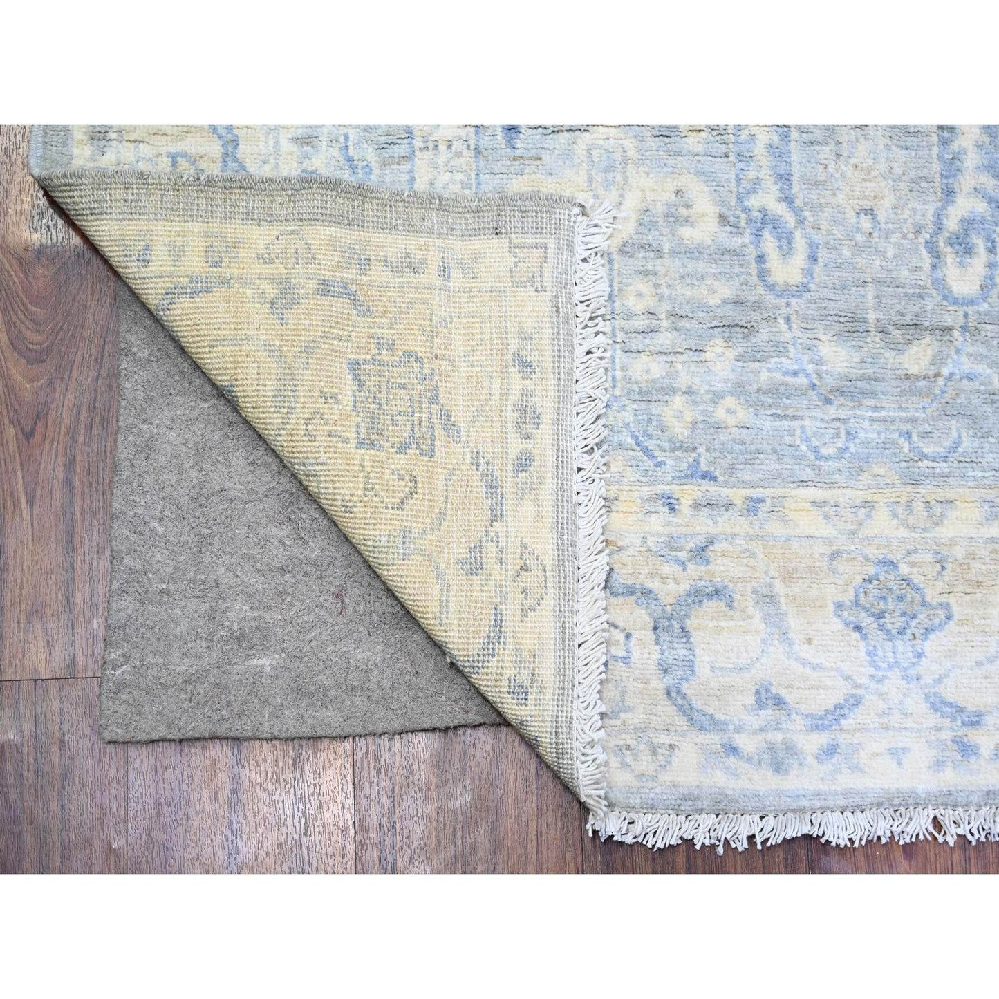 4'X5'9" Coin Gray White Wash Peshawar Wool Hand Knotted Rug