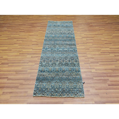 Rug 2'6"x8' Blue Hand Knotted Kohinoor Herrita Diamond Shape Wool Runner
