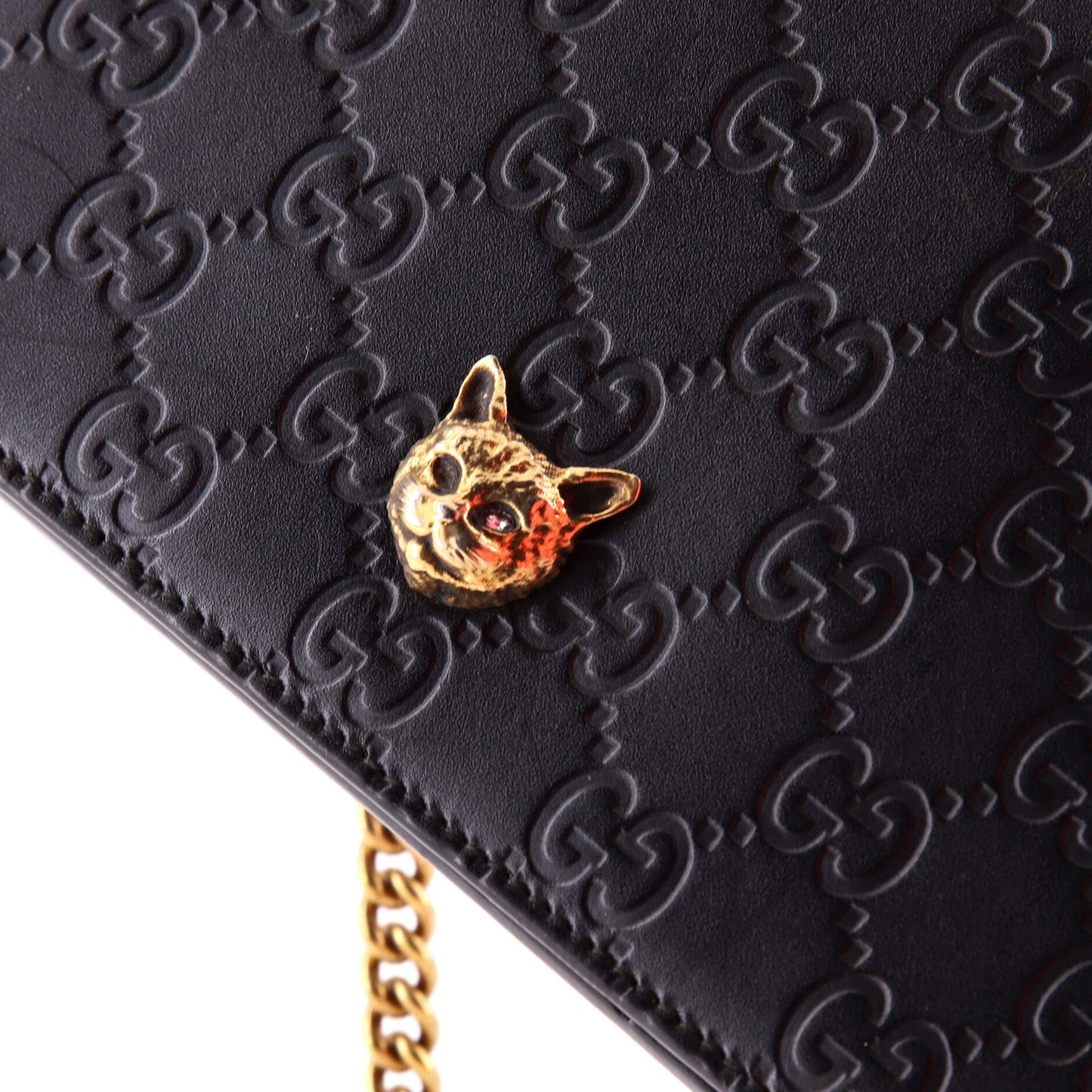 Gucci Crystal Cat Wallet On Chain Guccissima Leather
