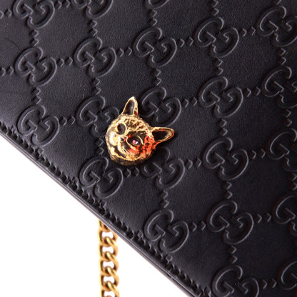 Gucci Crystal Cat Wallet On Chain Guccissima Leather