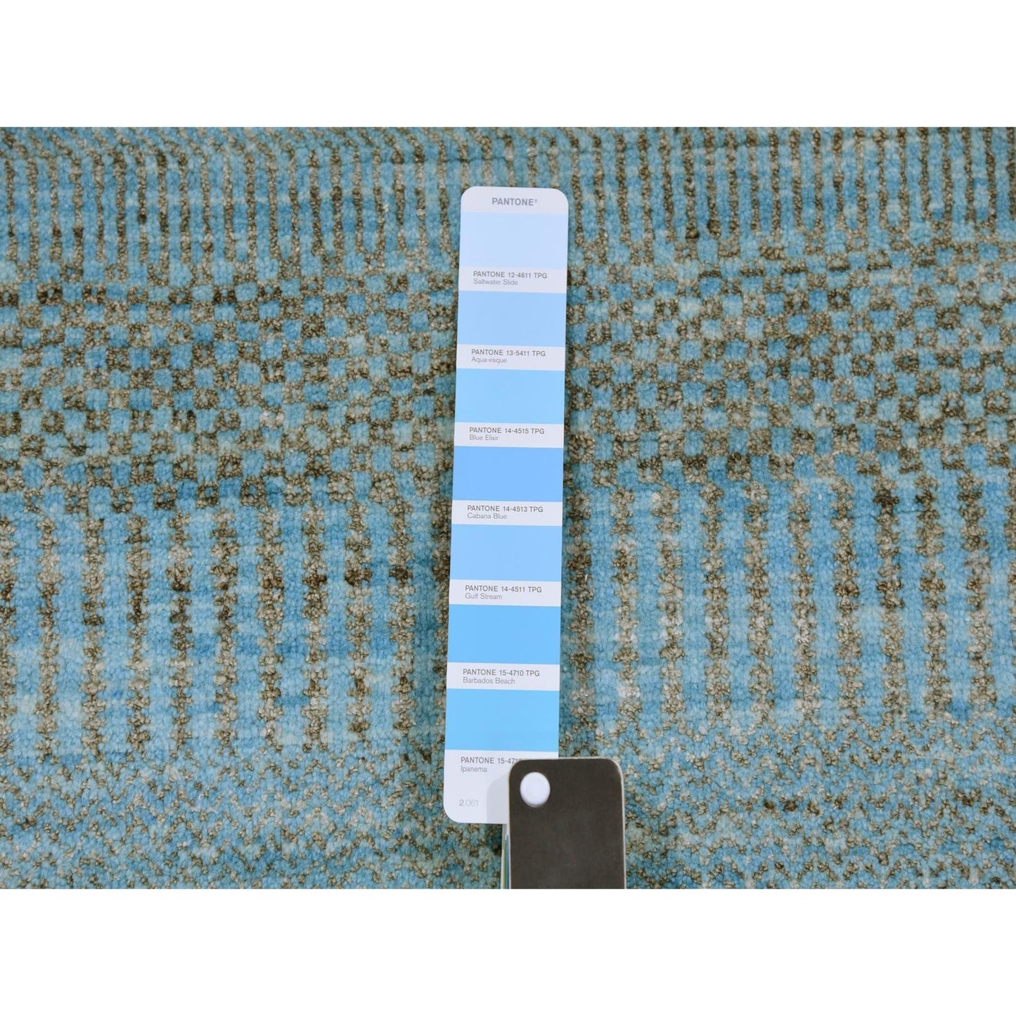 2'6"X16'3" Blue Hand Knotted Wool And Silk Grass Design Xl Runner Rug