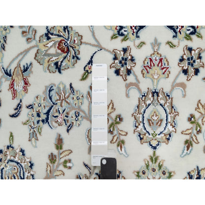 7'8"X10'2" Daisy White Nain Floral Design Hand Knotted Wool And Silk Rug