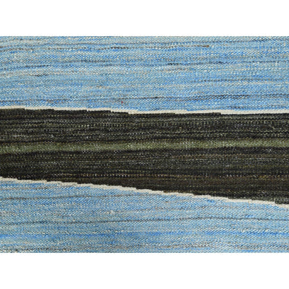 12'5"X15' Hand Woven Brown And Blue Mountain Design Flat Weave Kilim Rug