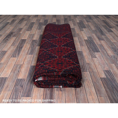 9'10"X12'9" Red Afghan Khamyab Geometric Pattern Hand Knotted Soft Wool Rug