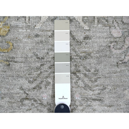 8'X9'7" Gray Afghan Angora Oushak Leaf Pattern Hand Knotted Pure Wool Rug