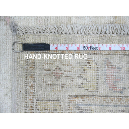 2'10"X12'5" White Hand Knotted Angora Oushak Leaf Design Wool Runner Rug