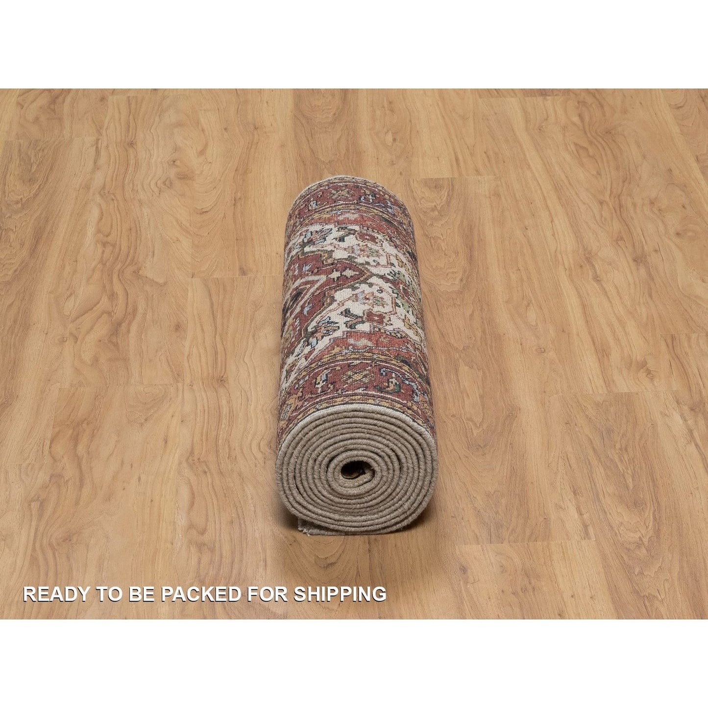 2'6"X14'2" Ivory Rug Antiqued Heris Re-Creation Hand Knotted Wool Runner