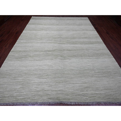 9'1"X12' Laurel Green Solid Design Flat Weave Hand Spun Wool Oriental Rug