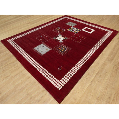 8'X10'1" Sangria Red Modern Hand Knotted Lori Buft Gabbeh Soft Wool Rug