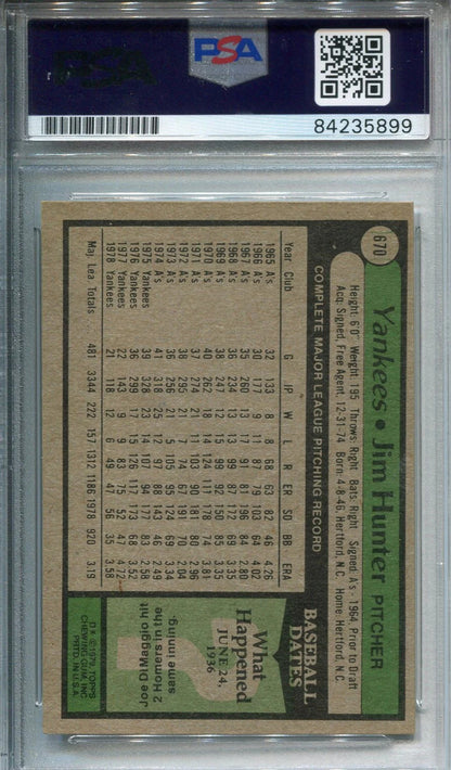 Jim "Catfish" Hunter Autographed Baseball Card (Psa)