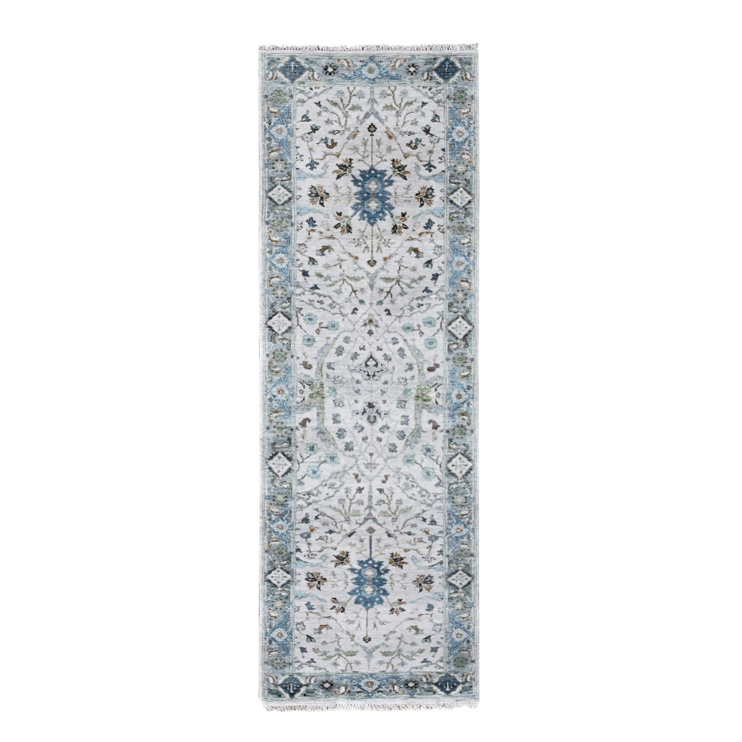 2'3"X8' Miller Mood Gray Wool Floral Oushak Hand Knotted Runner Rug