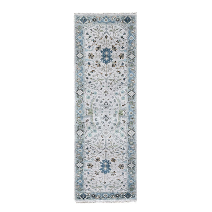 2'3"X8' Miller Mood Gray Wool Floral Oushak Hand Knotted Runner Rug