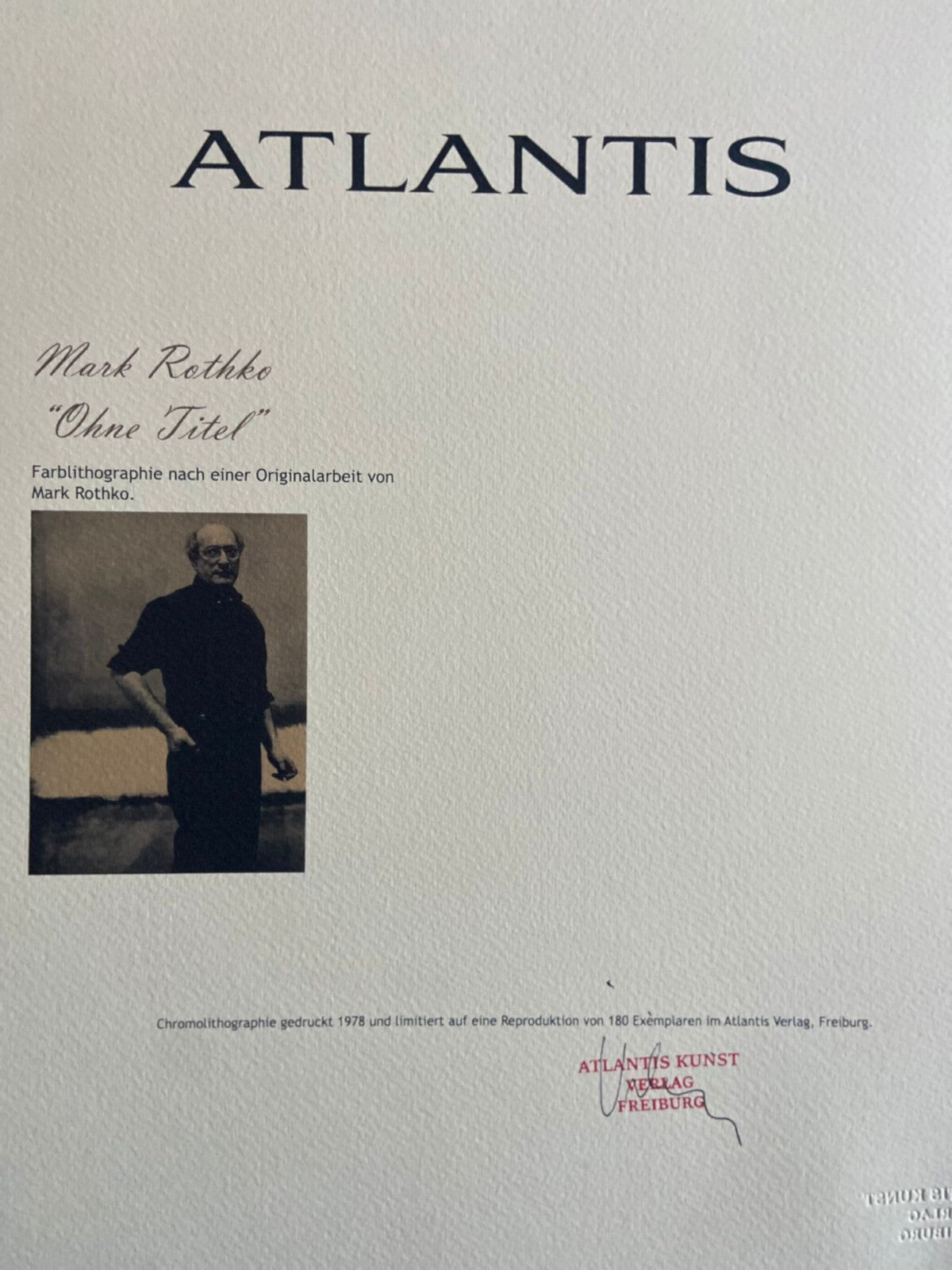 Mark Rothko Lithograph Coa Signed Op Numbered In