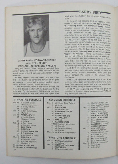 Larry Bird Hof Signed 1978 College Basketball Program Indiana State Jsa 189248
