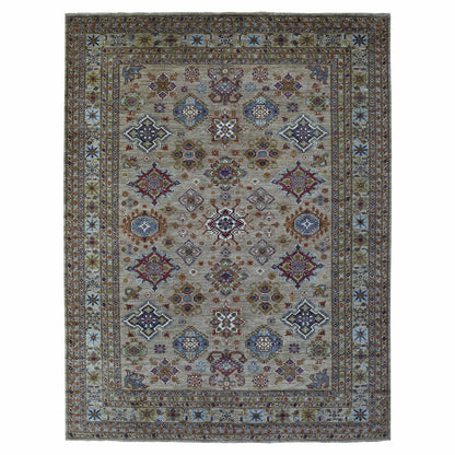 9'X11'9" Hand Knotted Beige Super Kazak Extra Soft Wool Oriental Rug
