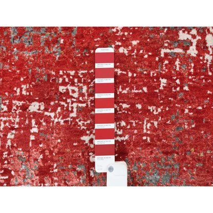 8'X10' Red Modern Design Wool And Silk Hand Knotted Rug