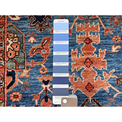 2'10"X9'7" Blue Heris All Over Design Soft Wool Hand Knotted Runner Rug