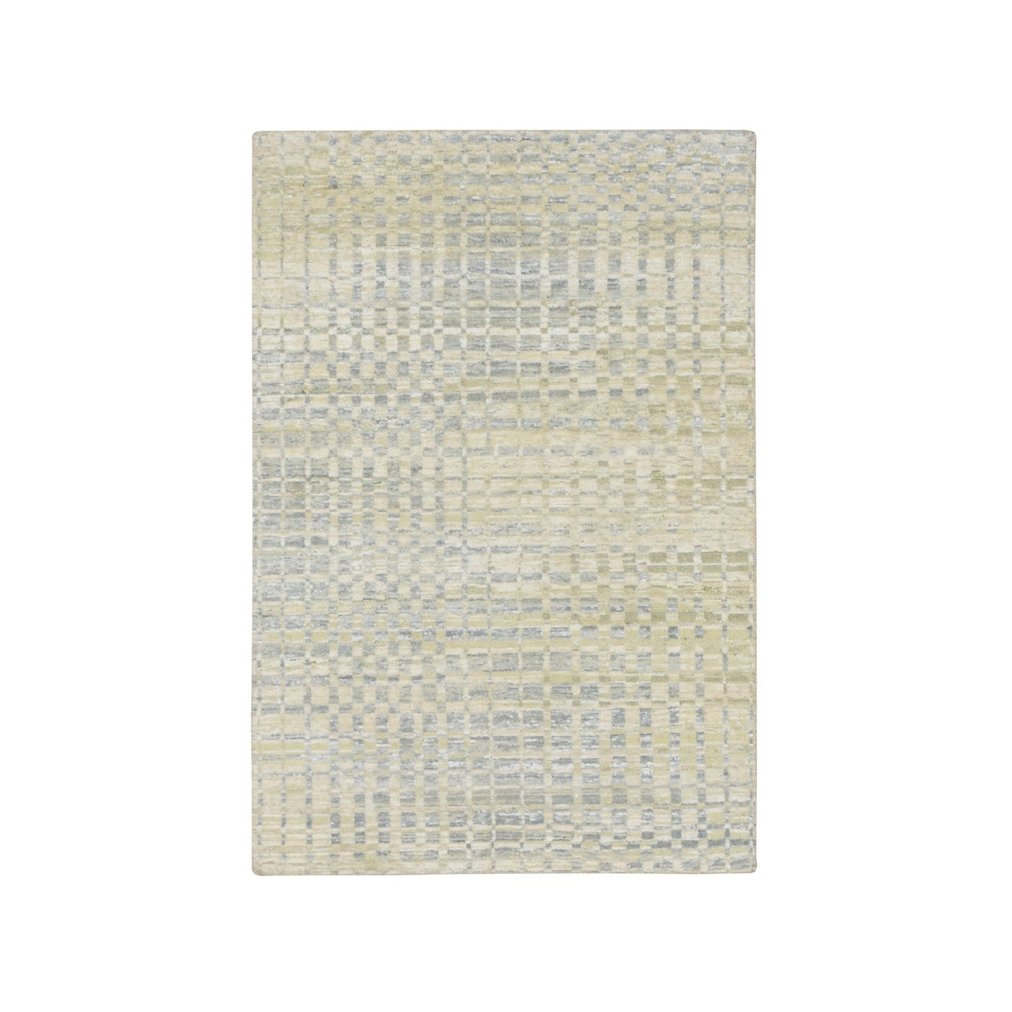 4'X6' Tan Brown Mid Century Inspired Modern Wool & Silk Hand Knotted Rug