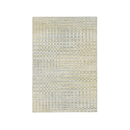 4'X6' Tan Brown Mid Century Inspired Modern Wool & Silk Hand Knotted Rug