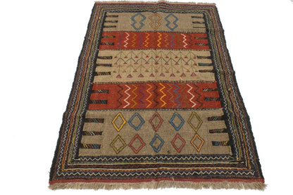Tribal Sumak Herati Flat-Weave Oriental Rug Khaki