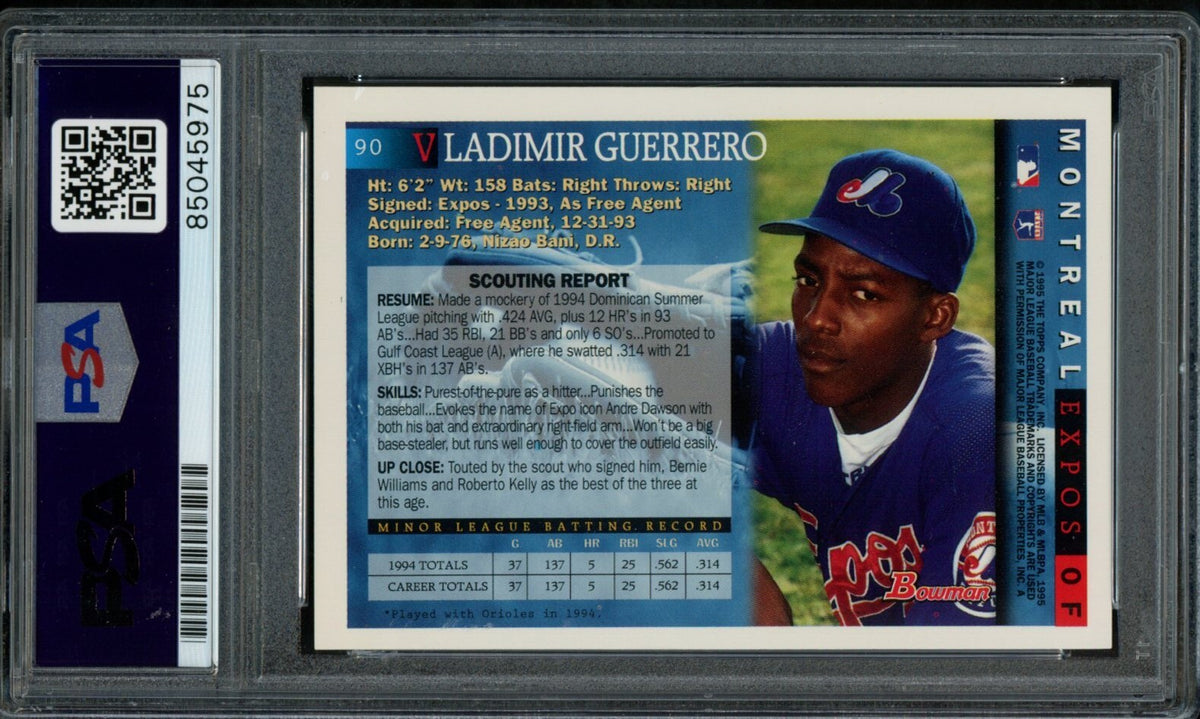 Vladimir Guerrero Autographed Bowman Rookie Card 1995 Montreal Expos #90