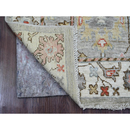 3'X9'8" Coin Gray Afghan Angora Oushak Hand Knotted Pure Wool Runner Rug
