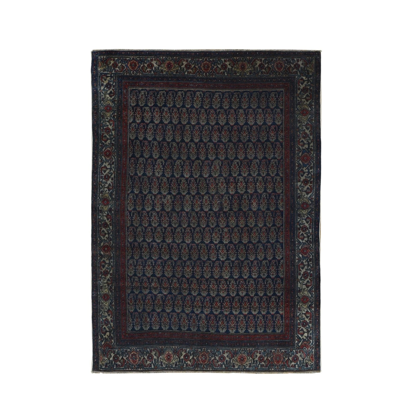 4'X6' Blue Antique Zoroastrian Hand Knotted Pure Wool Slight Wear Rug