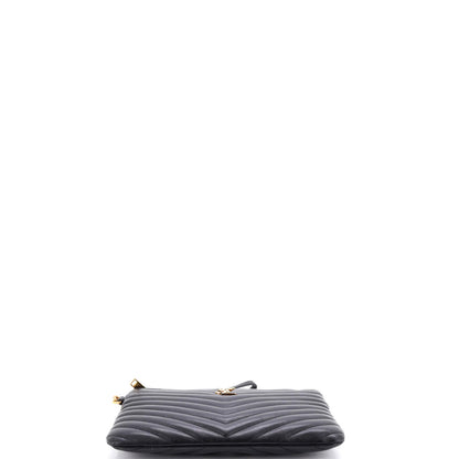 Saint Laurent Classic Monogram Wristlet Pouch Matelasse Chevron Leather Small