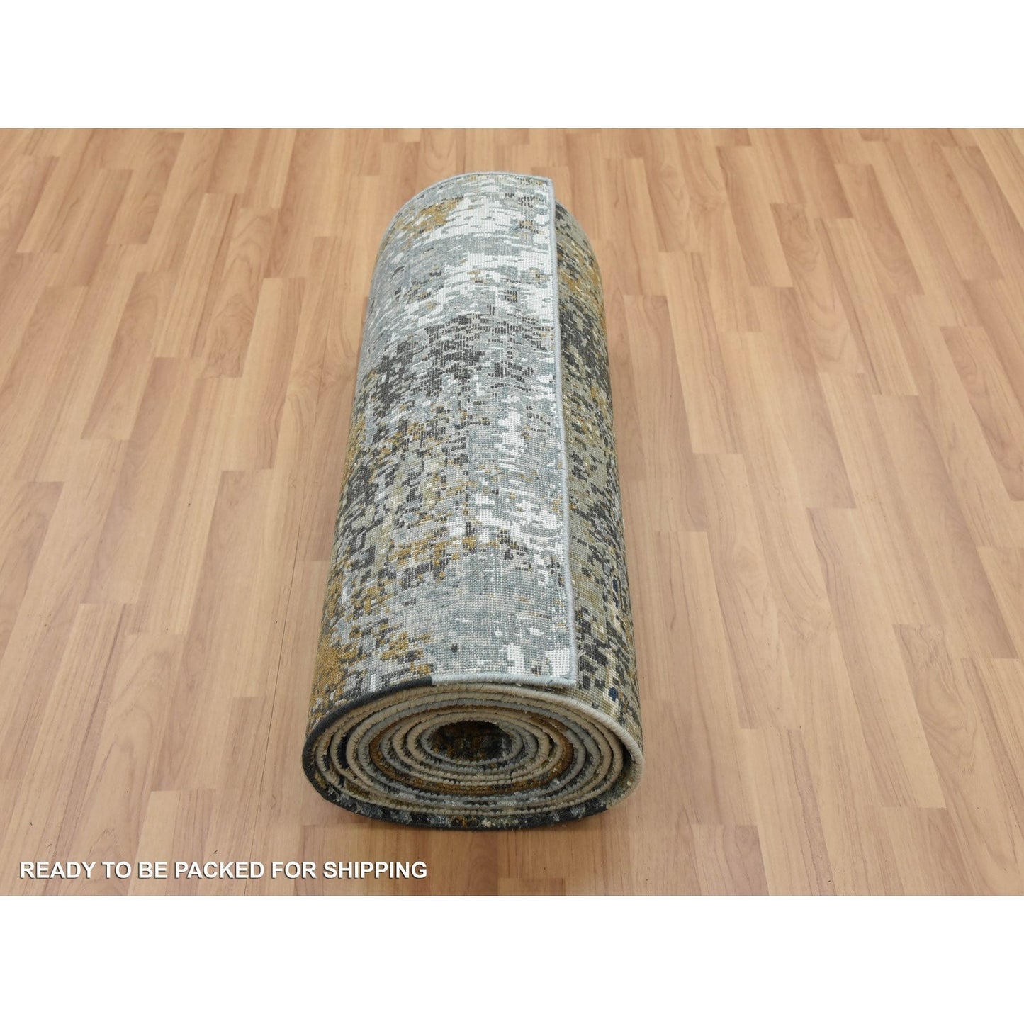 2'6"X20' Gray Soft Wool Hand Knotted Abstract Design Xl Runner Rug