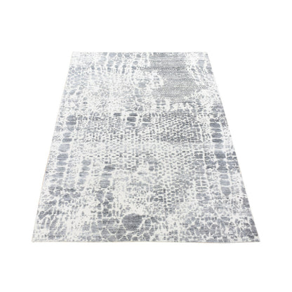 4'X6' Ivory Modern Design Hand Knotted Silk With Textured Wool Rug