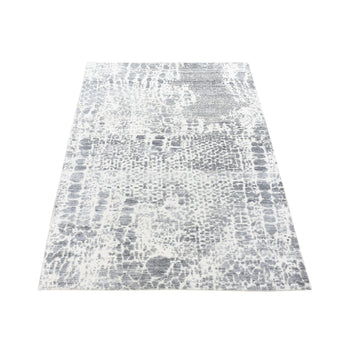 4'X6' Ivory Modern Design Hand Knotted Silk With Textured Wool Rug