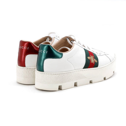 Gucci Women's Leather Ace Web Platform Sneakers