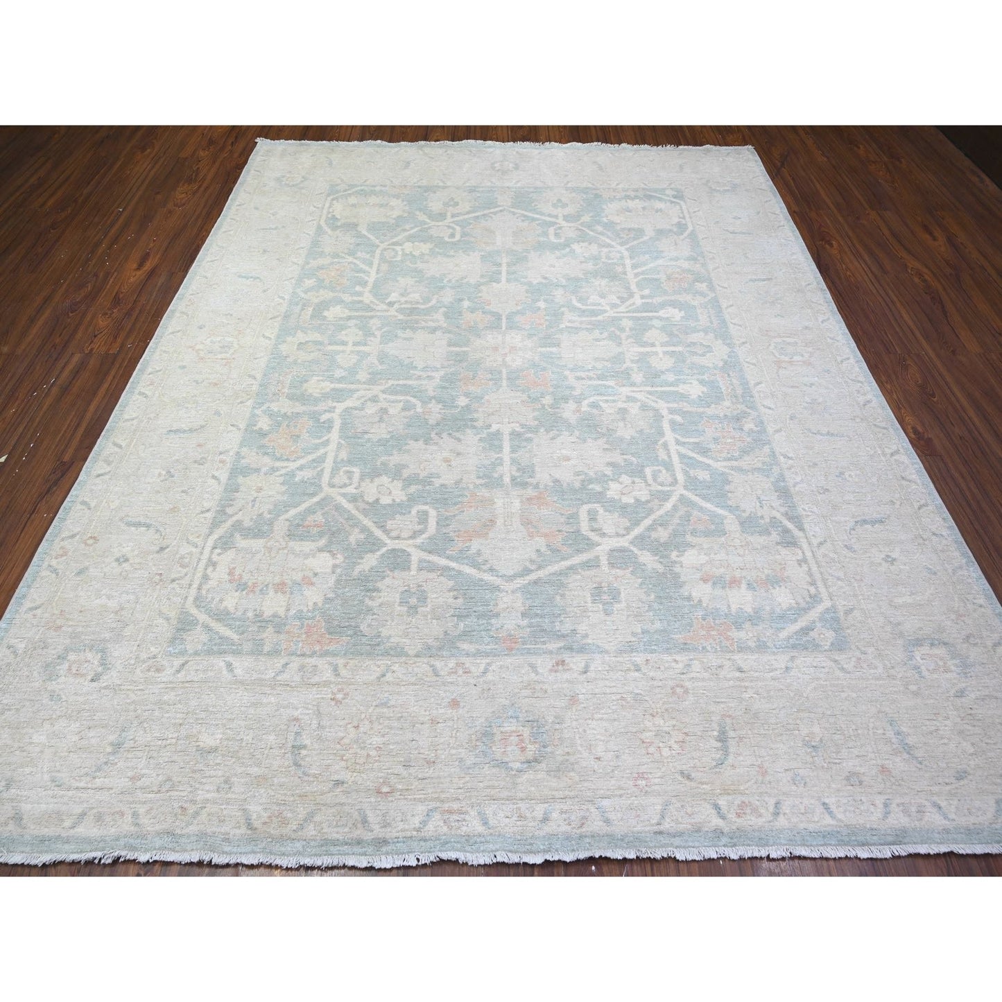 8'X9'7" Cadet Gray Finer Peshawar Soft Wool Hand Knotted Oriental Rug
