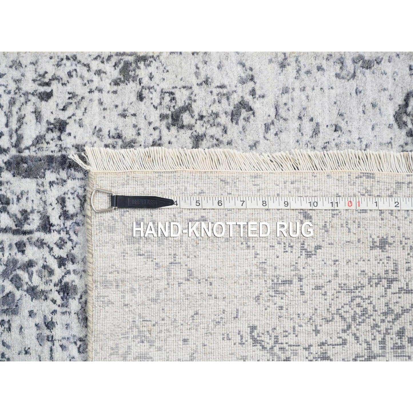 2'6"X6' Hand Knotted Gray Erased Farsian Design Wool/Silk Runner Rug