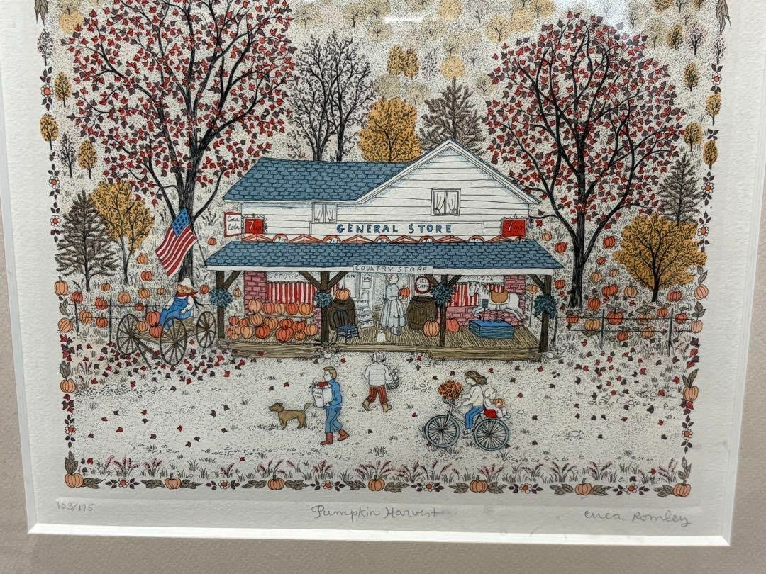 Cuca Romley "Pumpkin Harvest" Lithograph Signed Limited 103/175 Framed