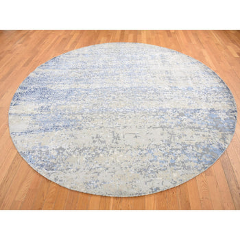 9'X9' Blue Broken Mosaic Wool And Silk Hand Knotted Round Rug