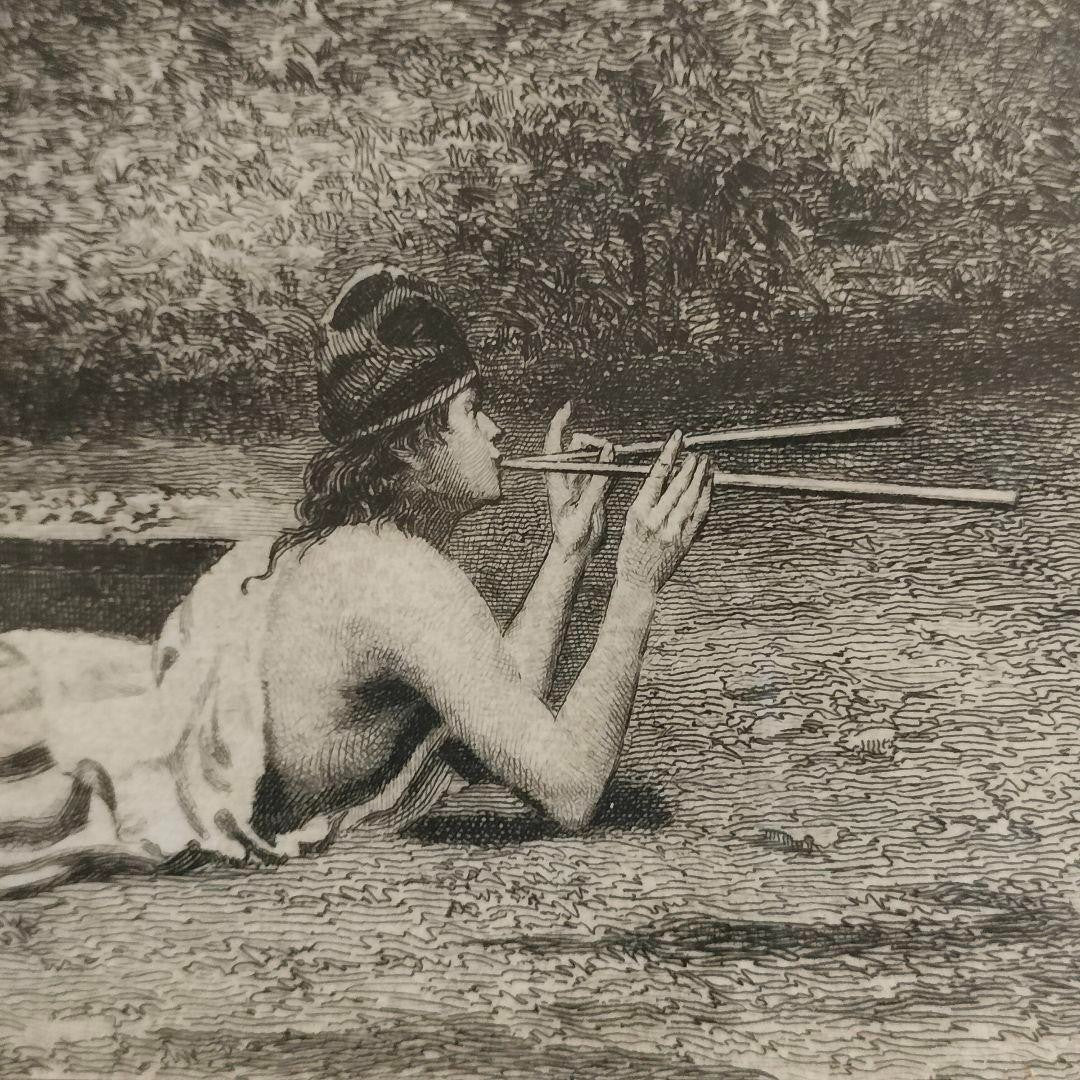 1887 Etching The Worship Of Pan In Pompeii By J.S. King After Scifoni Antique