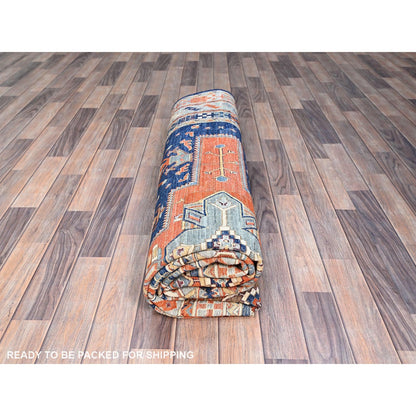 8'X7'10" Blue Armenian Inspired Caucasian Design Square Oriental Rug