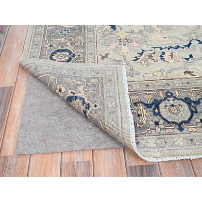 6'2"X8'10" Grey Seeripe Heris Design Soft Wool Hand Knotted Oriental Rug