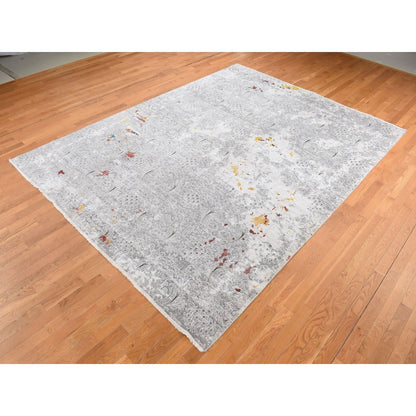 8'9"X11'10" Gray Hand Knotted Modern Broken Design Wool And Silk Rug