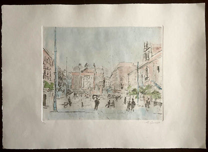 Michele Cascella Hand-Signed Watercolor Etching