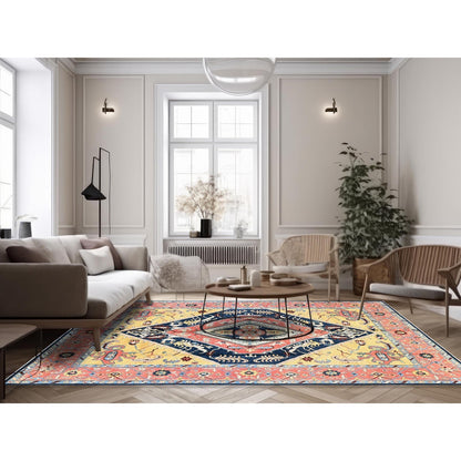 9'X11'8" Yellow Peshawar With Seeripe Heris Design Wool Hand Knotted Rug