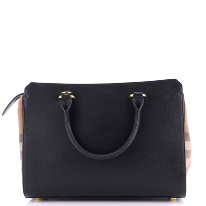 Burberry Banwell Tote Leather And House Check Canvas Small