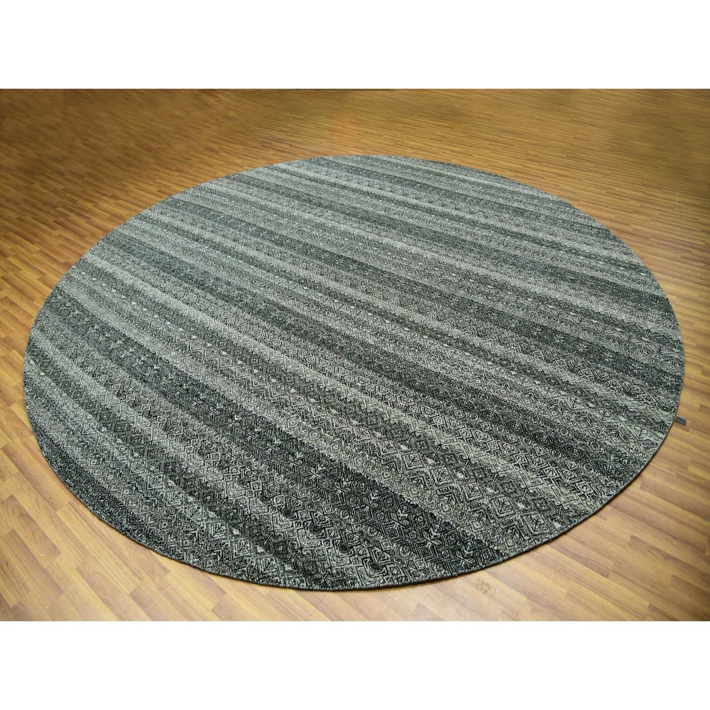12'X12' Graphite Gray Hand Knotted Kohinoor Herrita All Wool Round Rug