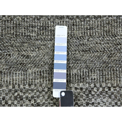12'X12'2" Neutral Gray Hand Knotted Grass Design Undyed Wool Square Rug