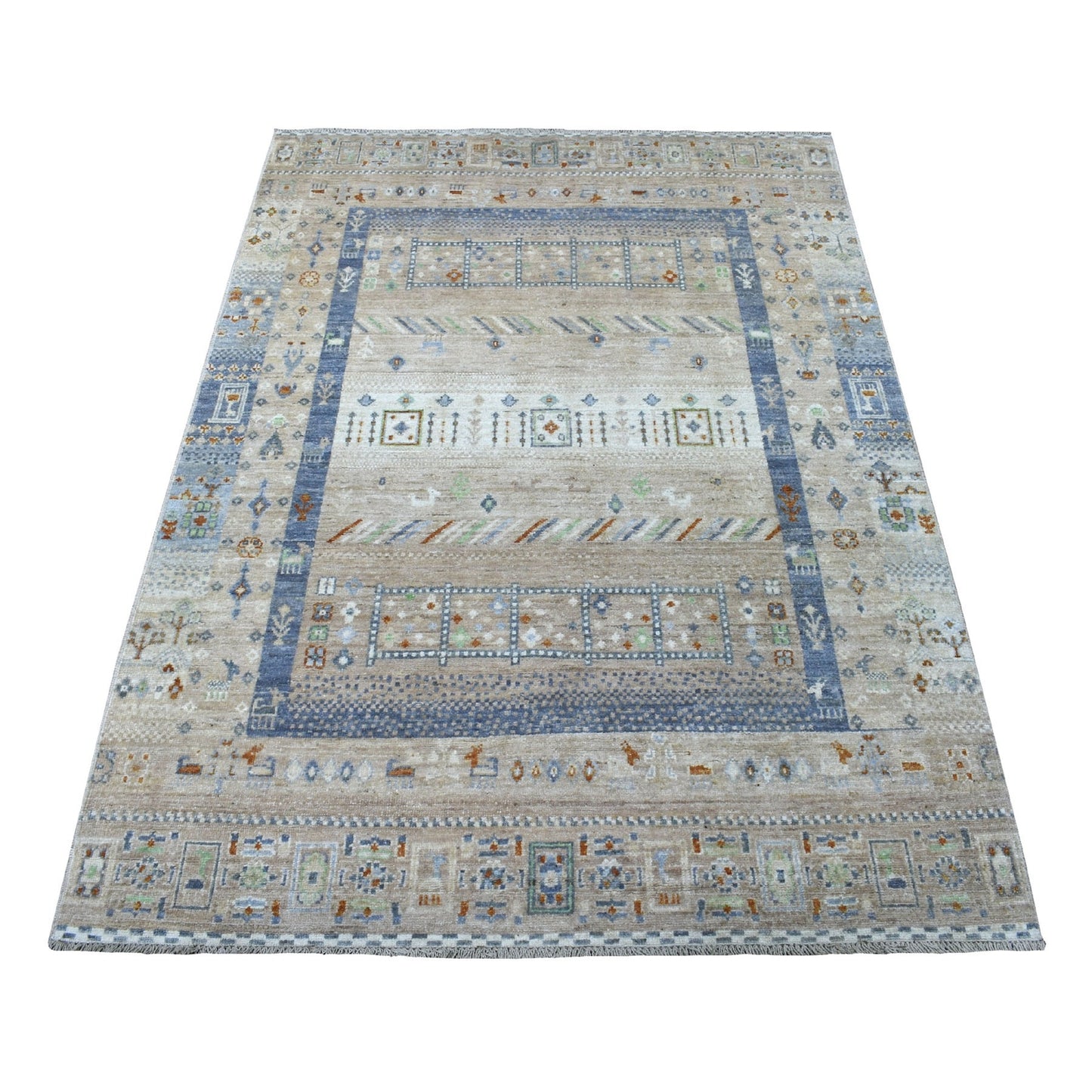 4'X5'10" Brown Wool Kashkuli Gabbeh Animal Figurines Hand-Knotted Rug