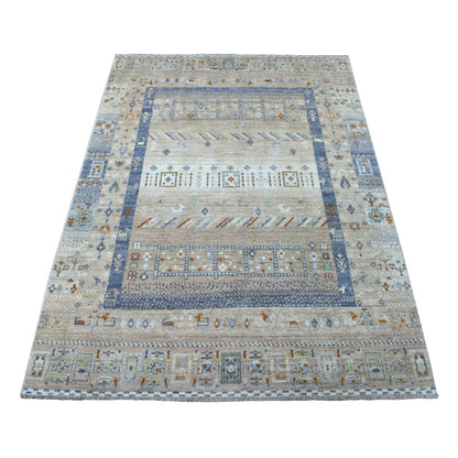 4'X5'10" Brown Wool Kashkuli Gabbeh Animal Figurines Hand-Knotted Rug