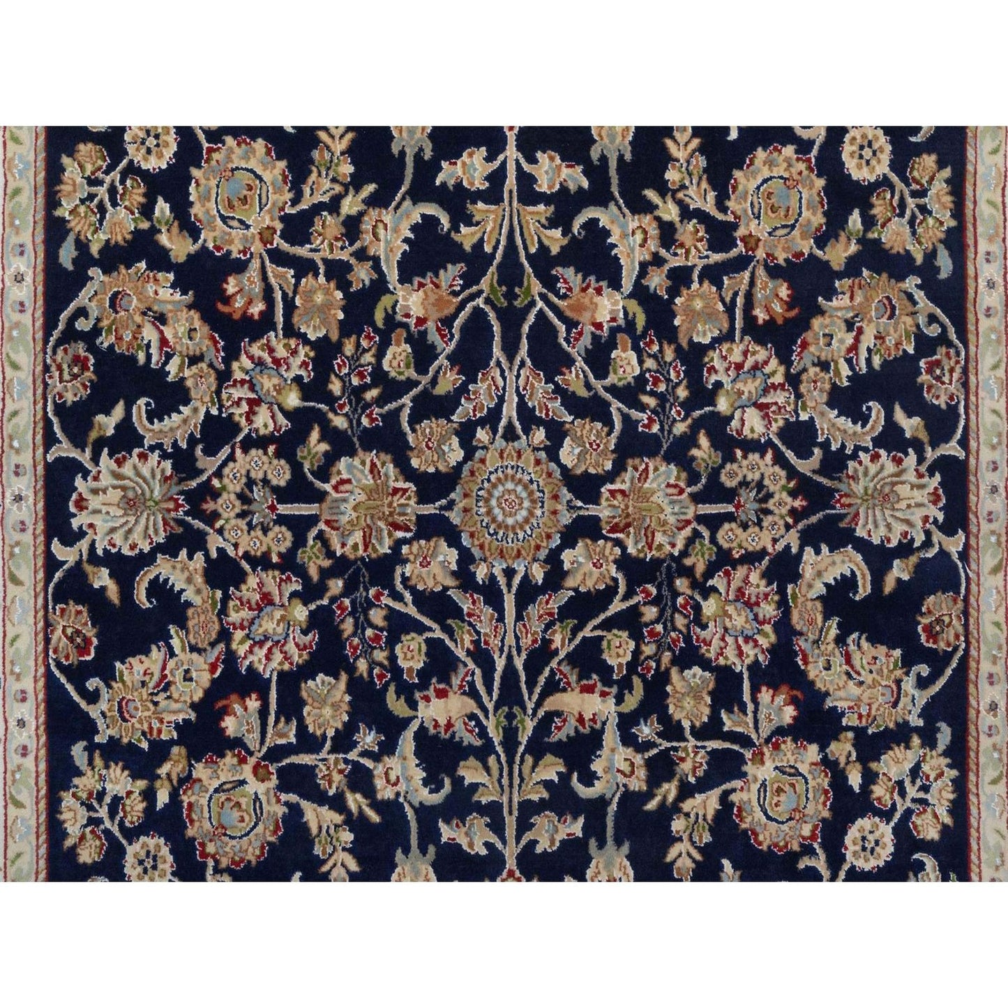 6'x9'5" Midnight Blue Nain Wool and Silk Soft 250 KPSI Hand Knotted Rug